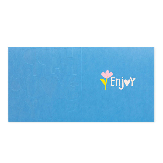 Hallmark Mother's Day Card - YOU DAY interior design in vibrant blue featuring flower illustration and 'Enjoy' text.
