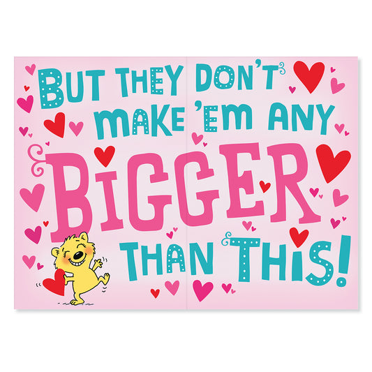 Hallmark Mother's Day Card - Big love! featuring playful text and heart graphics on a light pink background, open view layout.
