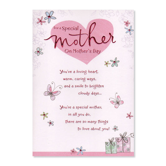 Hallmark Mother's Day Card - For a special Mother on Mother's Day featuring pink foil text and floral illustrations.