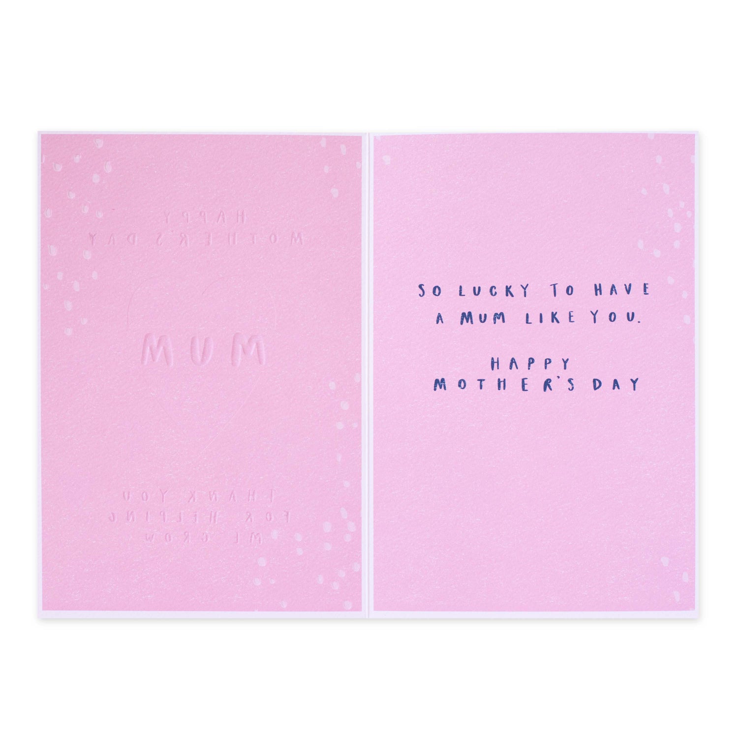 Hallmark Mother's Day Card - Helping Me Grow with embossed text and pink interior featuring heartfelt messages.