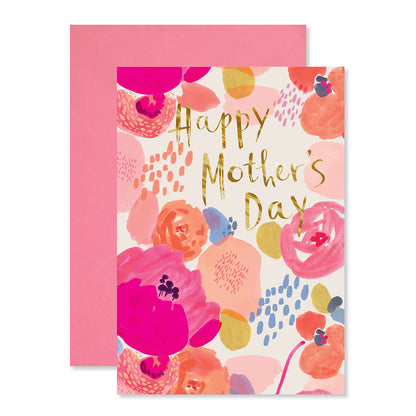 Hallmark Mother's Day Card - Happy Mother's Day Floral featuring vibrant floral design, gold foil text, and coordinating peach envelope.