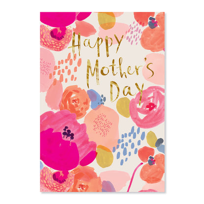 Hallmark Mother's Day Card - Happy Mother's Day Floral with gold foil text and colourful watercolour floral design.
