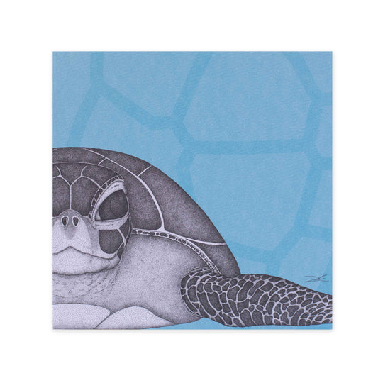 Hallmark x Dots by Donna Gallery Blank Greeting Card - Susan The Sea Turtle features a detailed sea turtle illustration against a blue background.