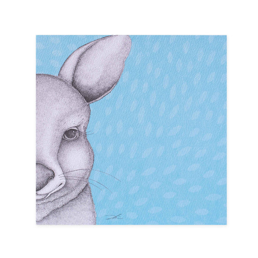 Hallmark x Dots by Donna Gallery Blank Greeting Card - Jasmine The Joey with a close-up illustration of a grey joey on light blue background.
