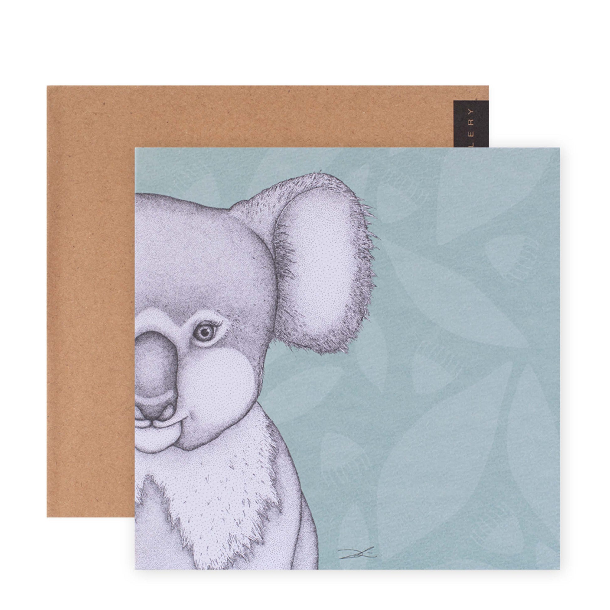 Hallmark x Dots by Donna Gallery Blank Greeting Card - Kerry The Koala features a detailed koala illustration on a light blue background.