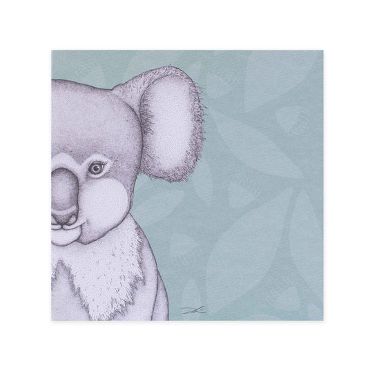 Hallmark x Dots by Donna Gallery Blank Greeting Card - Kerry The Koala featuring detailed koala illustration against a soft blue background.