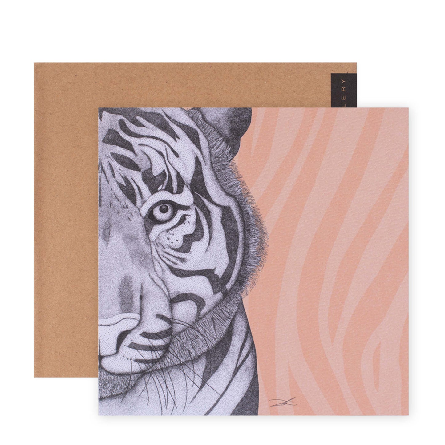 Hallmark x Dots by Donna Gallery Blank Greeting Card - Timothy The Tiger featuring a detailed tiger illustration against a peach background.