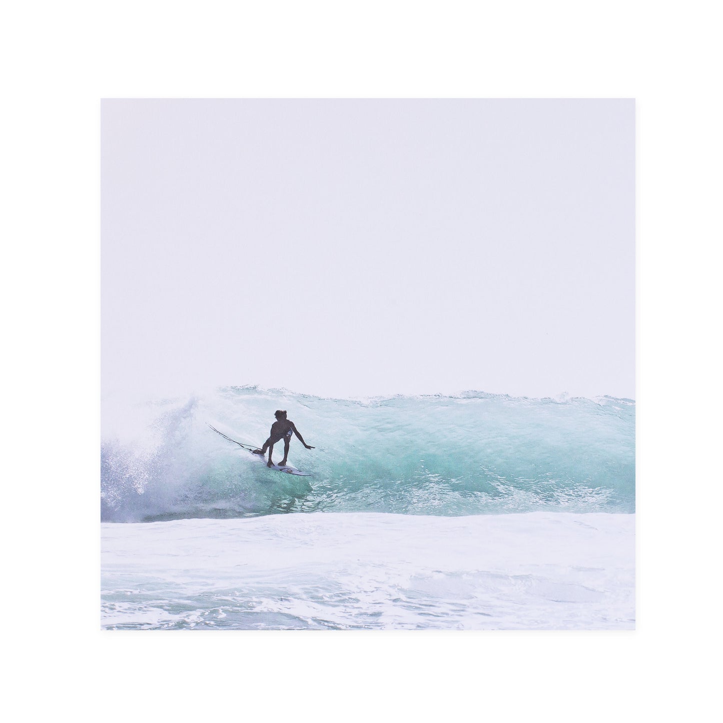 Hallmark x Donna Delaney Gallery Blank Greeting Card - Dreamland, featuring a surfer riding a wave at the beach.