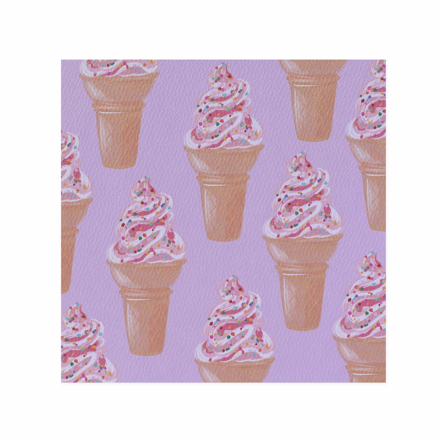 Hallmark x Christie Williams Gallery Blank Greeting Card - Soft Serve & Sprinkles featuring colourful ice cream cones pattern on lavender background.