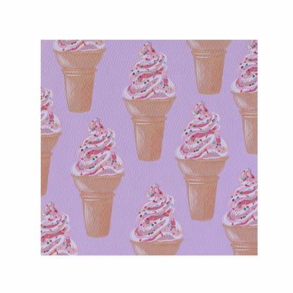 Hallmark x Christie Williams Gallery Blank Greeting Card - Soft Serve & Sprinkles featuring colourful ice cream cones pattern on lavender background.