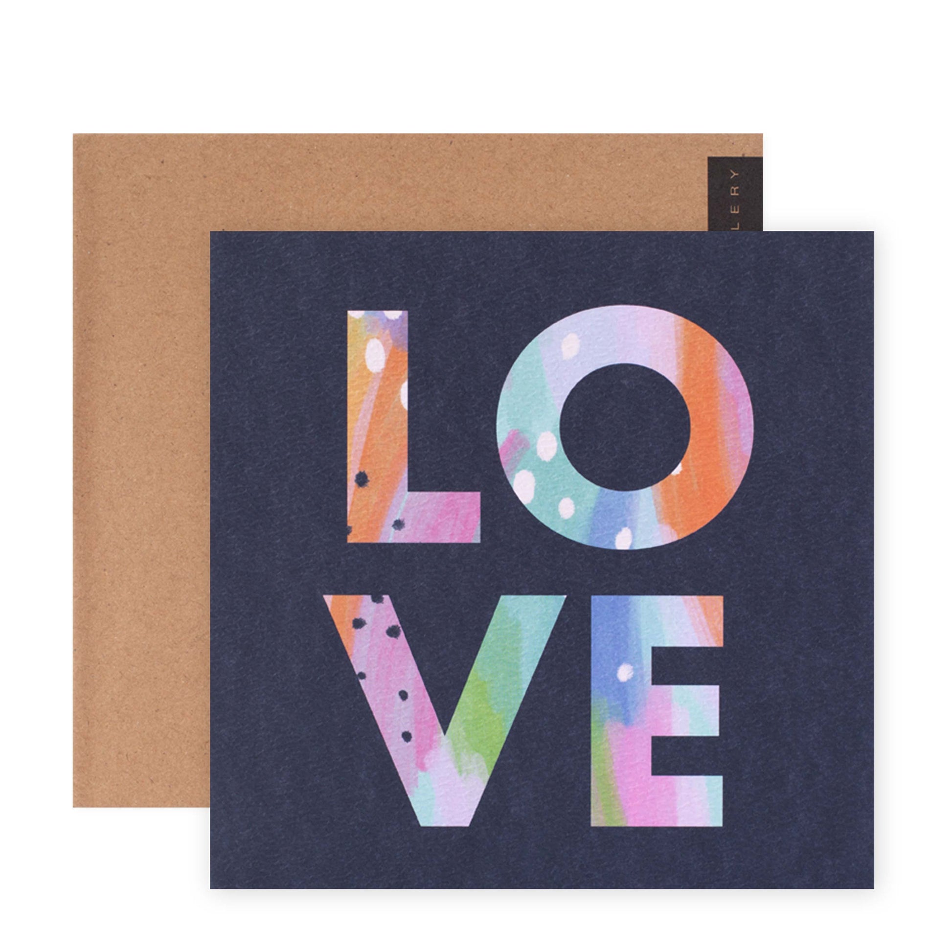 Hallmark x Christie Williams Gallery Blank Greeting Card - Love in vibrant colours, flat lay with kraft envelope, perfect for any occasion.