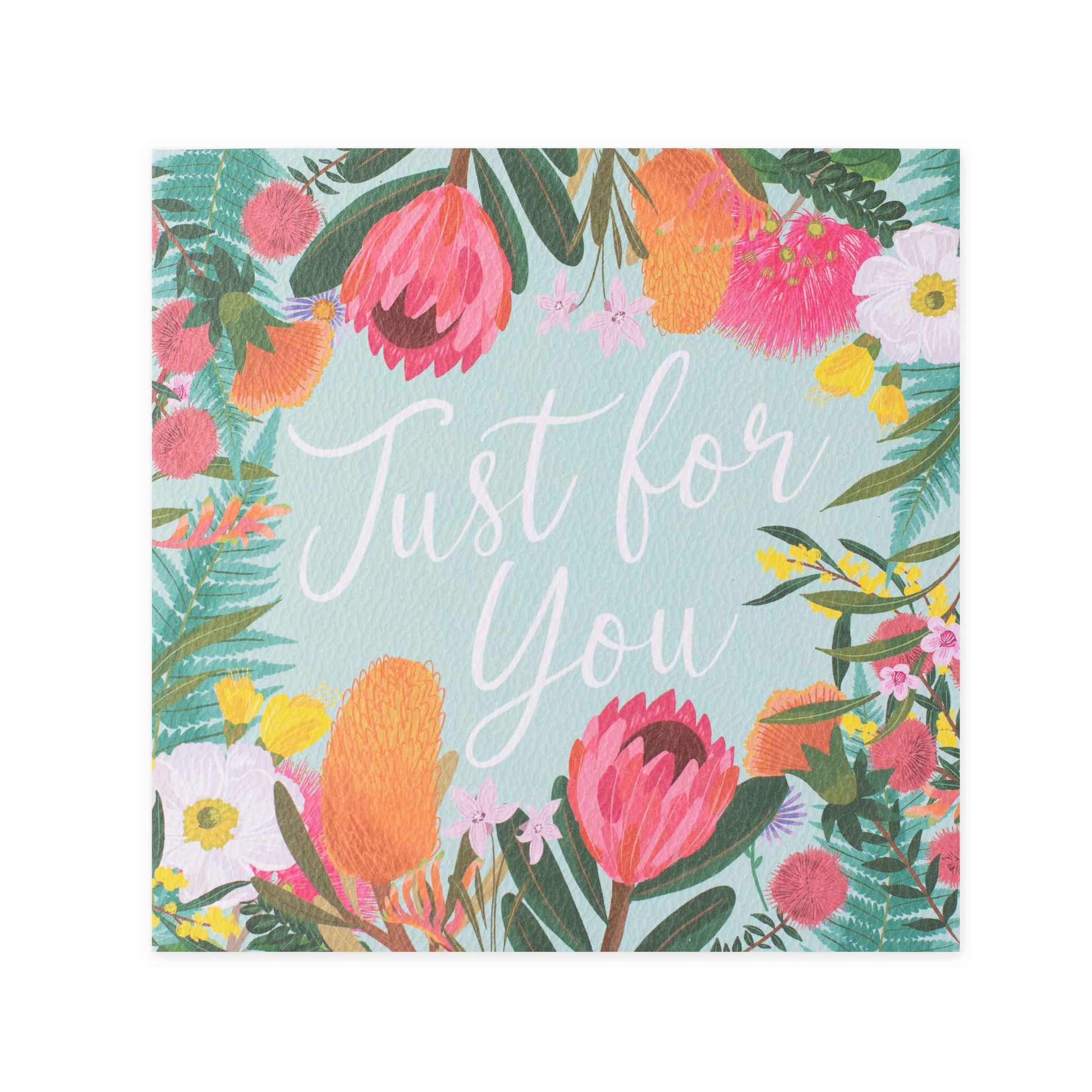 Hallmark x Christie Williams Gallery Blank Greeting Card - Just For You featuring vibrant floral illustrations and soft pastel background.