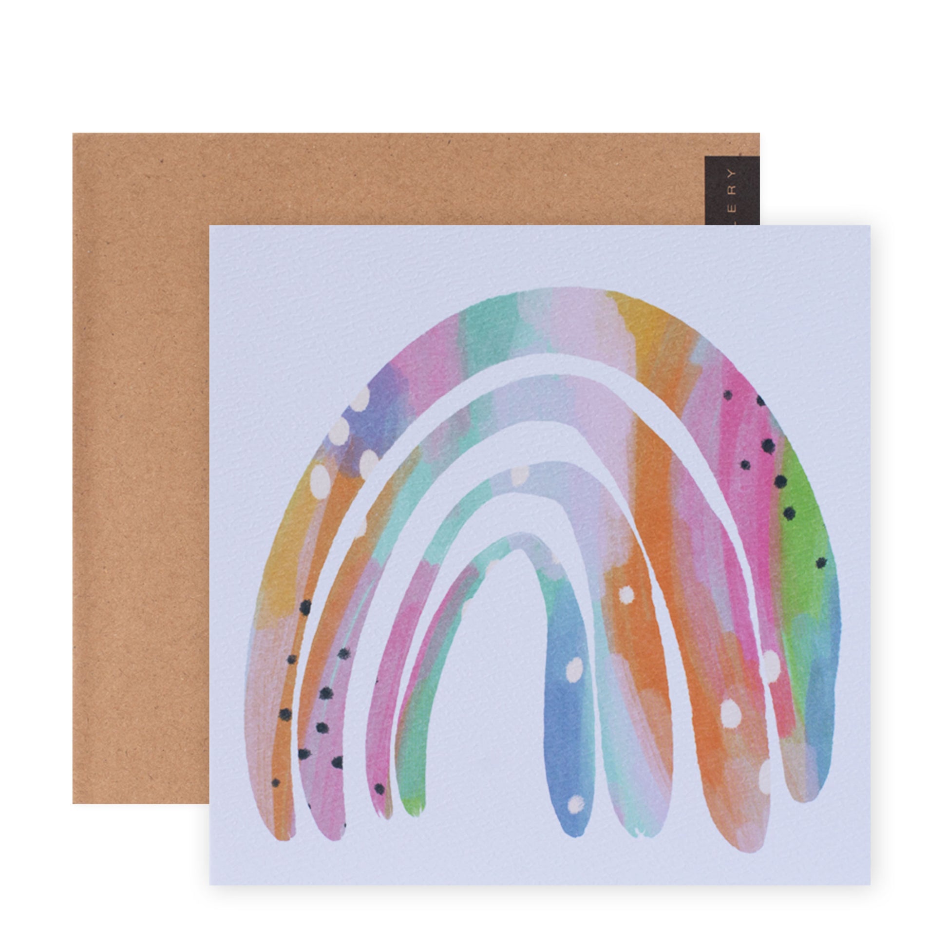 Hallmark x Christie Williams Gallery Blank Greeting Card - Painterly Rainbow featuring a vibrant watercolour rainbow design and kraft envelope.