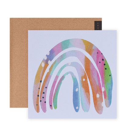 Hallmark x Christie Williams Gallery Blank Greeting Card - Painterly Rainbow featuring a vibrant watercolour rainbow design and kraft envelope.
