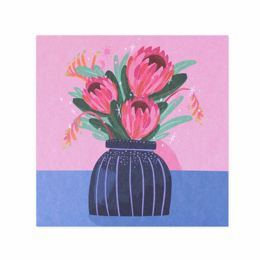 Hallmark x Christie Williams Gallery Blank Greeting Card - Pink Ice Proteas In Vase