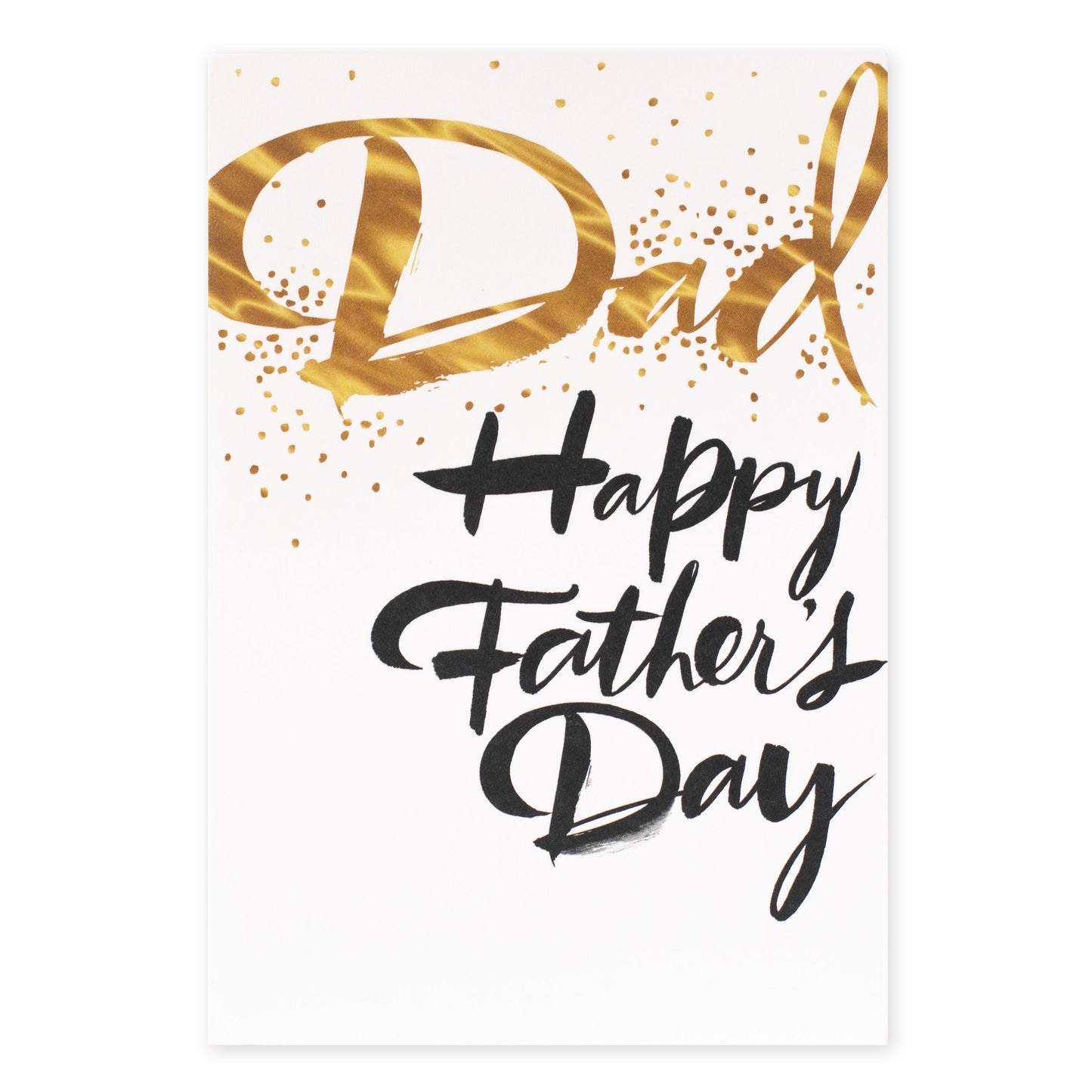 Hallmark Father's Day Card - Black & Gold design featuring gold lettering on a white background with a festive pattern.