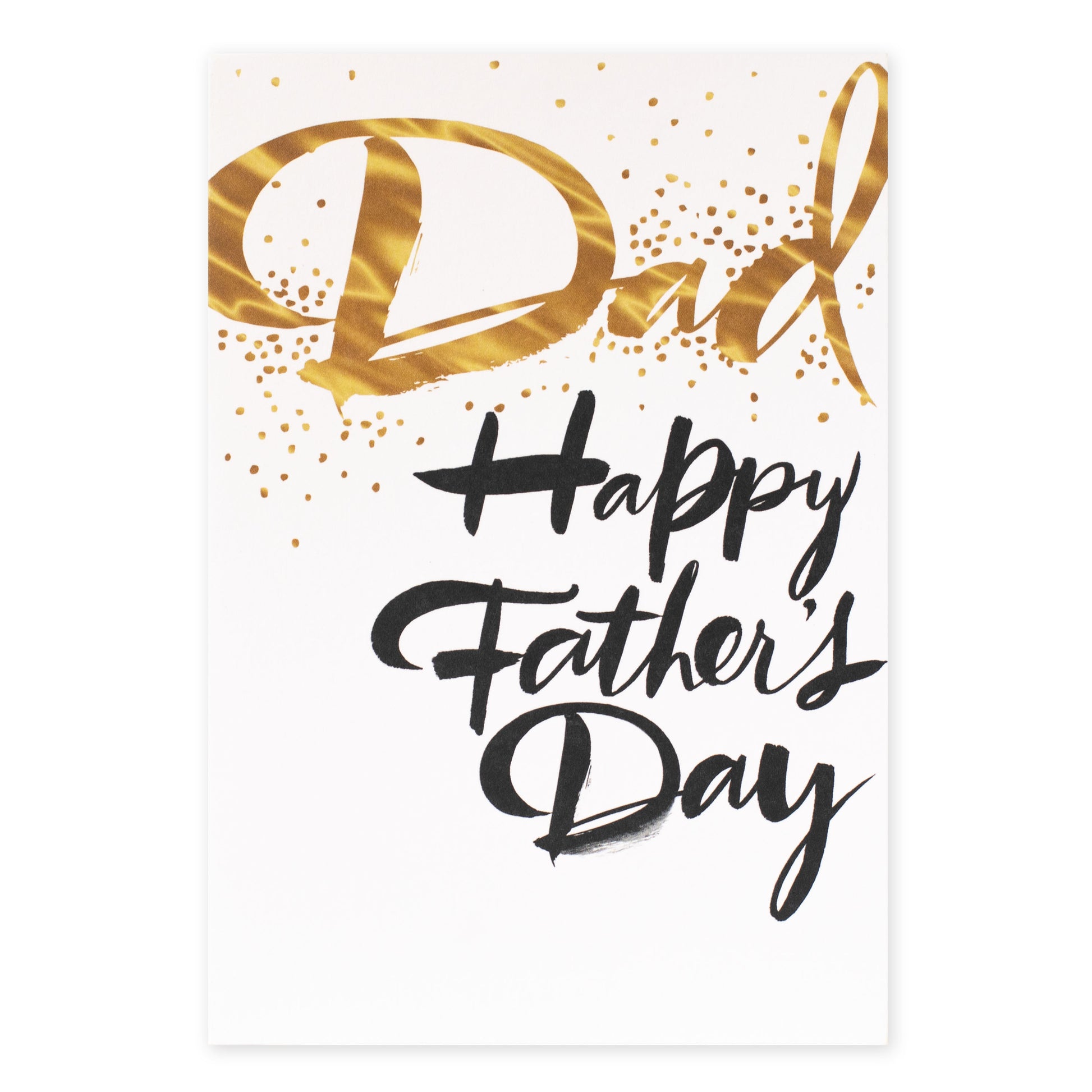 Hallmark Father's Day Card - Black & Gold design featuring gold lettering on a white background with a festive pattern.