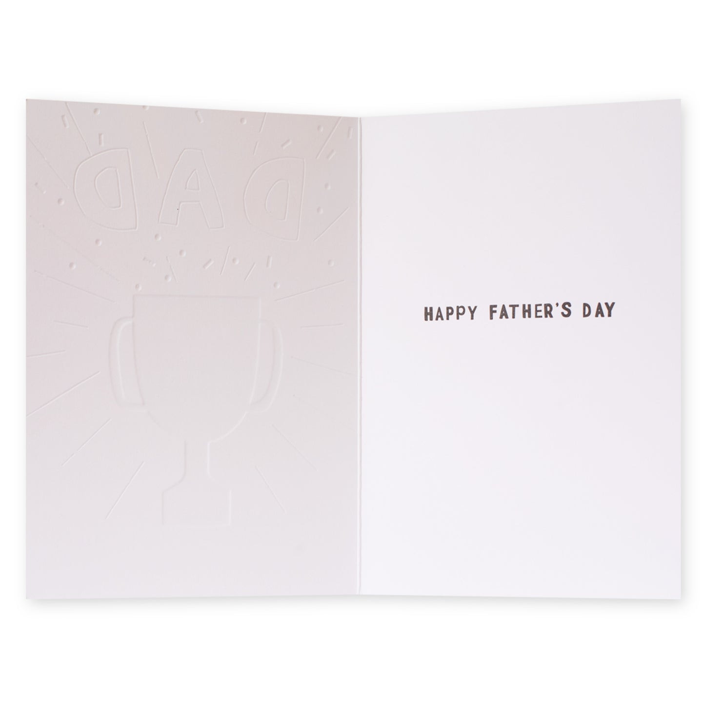 Hallmark Father's Day Card - The Greatest! opened view showcasing embossed trophy and message inside, Australia.
