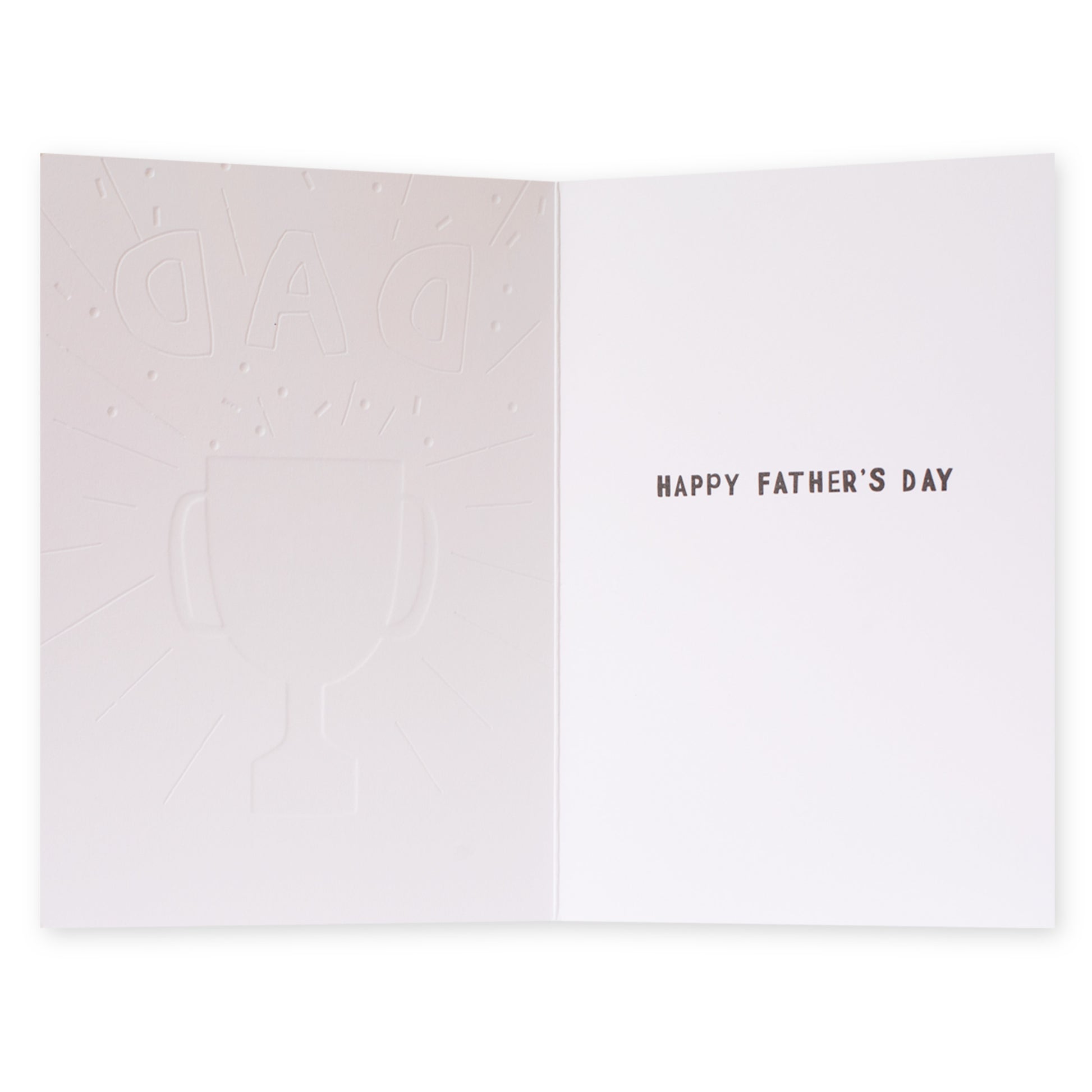 Hallmark Father's Day Card - The Greatest! opened view showcasing embossed trophy and message inside, Australia.