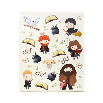 Harry Potter™ large gift bag featuring cute character stickers including Harry, Hermione, and Ron with owls and books.