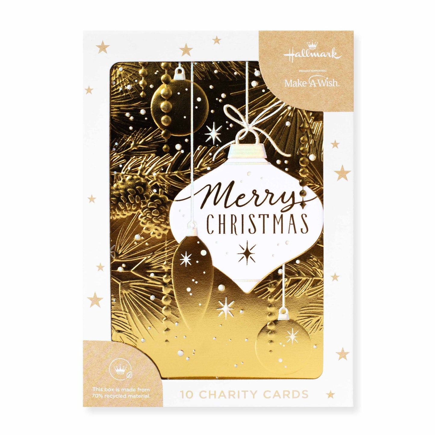 Hallmark 10 Pack Boxed Charity Christmas Cards - Glistening Gold