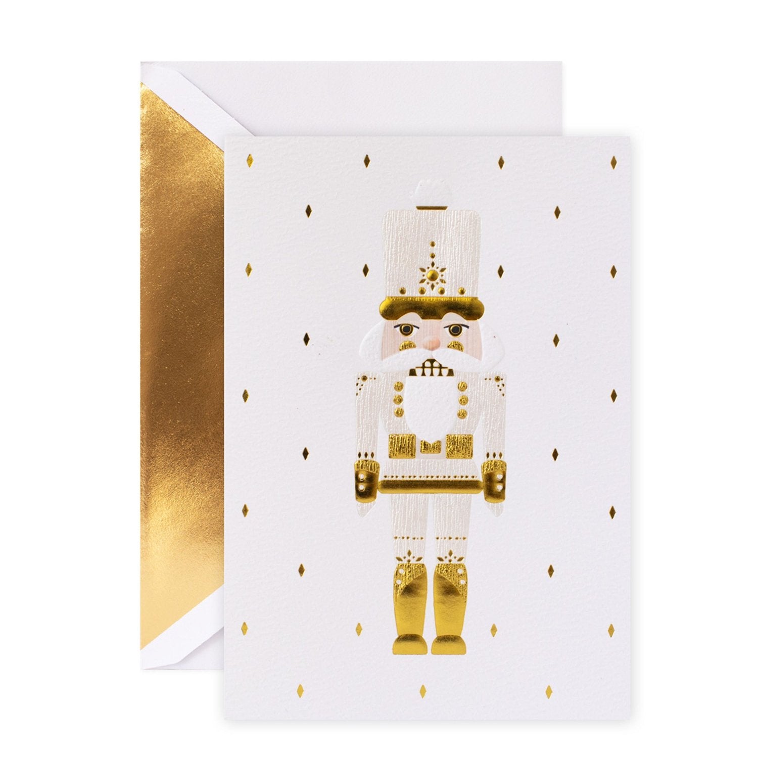 Hallmark Signature 8 Pack Boxed Charity Christmas Cards - Nutcracker featuring a gold nutcracker design with a white background and gold foil accents.