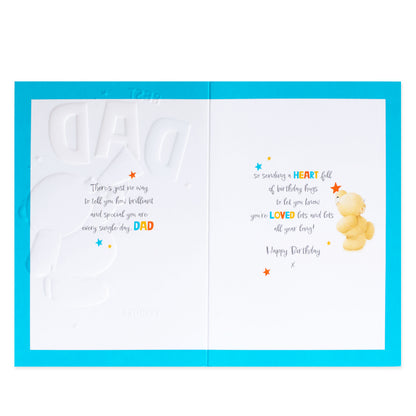 Hallmark Forever Friends Birthday Card for Dad - The Best, open view with colourful text and teddy bear illustration inside.
