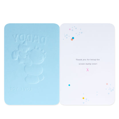 Hallmark Forever Friends Birthday Card for Daddy - Love You, embossed blue front, inside with colourful spots and message for Father's Day.