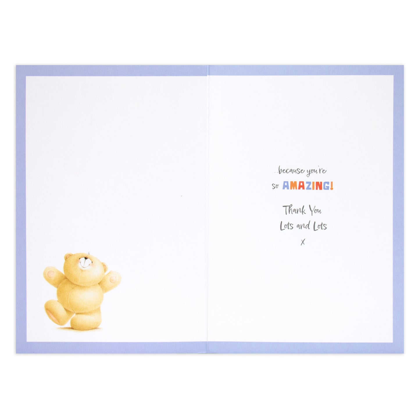 Hallmark Forever Friends Thank You Card - So Very Grateful interior featuring a cheerful bear illustration and heartfelt message.