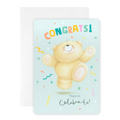 Hallmark Forever Friends congratulations card - Time to Celebrate! features a cheerful bear illustration with confetti details.