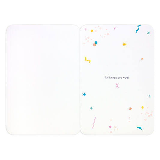 Hallmark Forever Friends Congratulations Card - Time To Celebrate! inside design featuring colourful confetti and message.