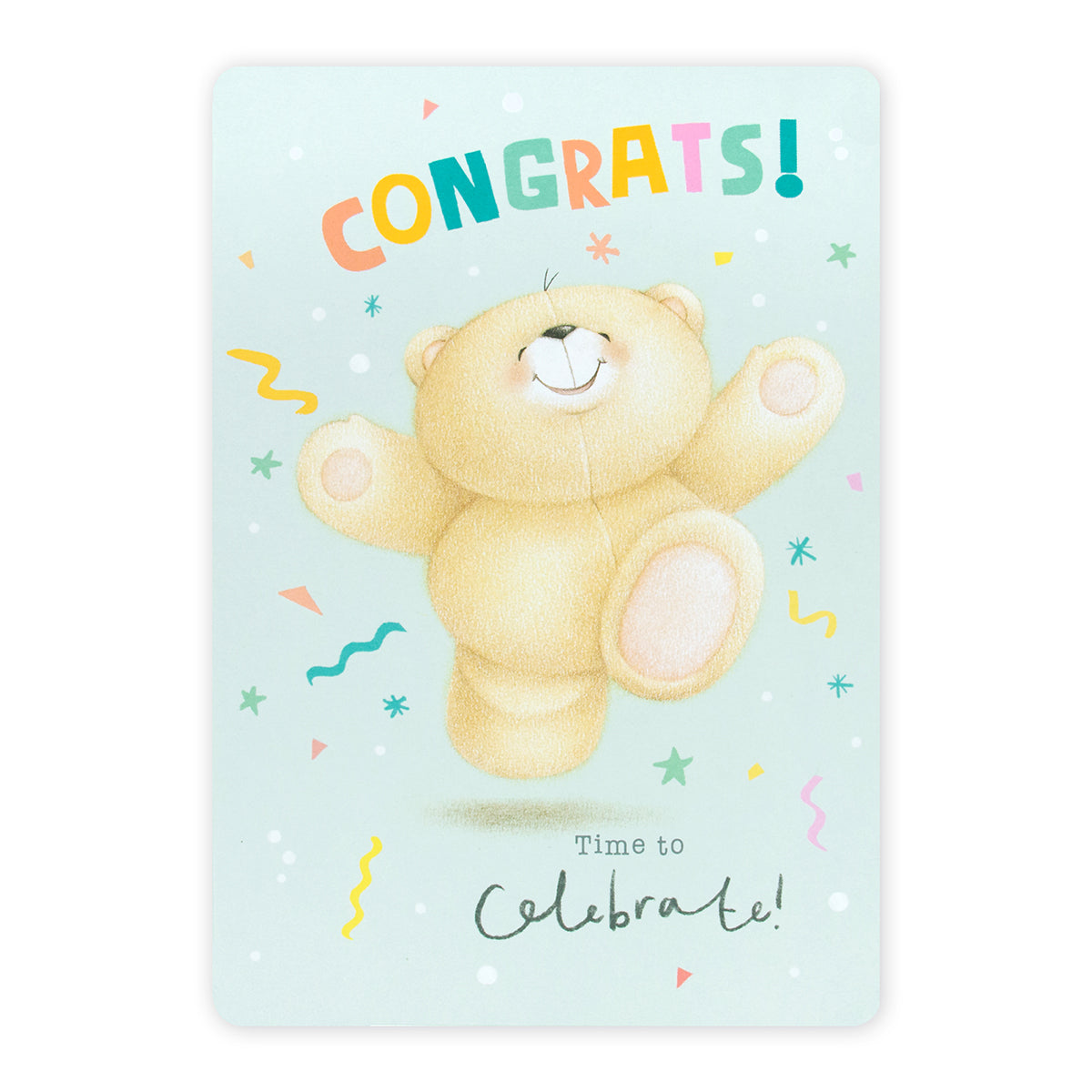 Hallmark Forever Friends Congratulations Card - Time To Celebrate! with a cheerful bear and colourful confetti design.