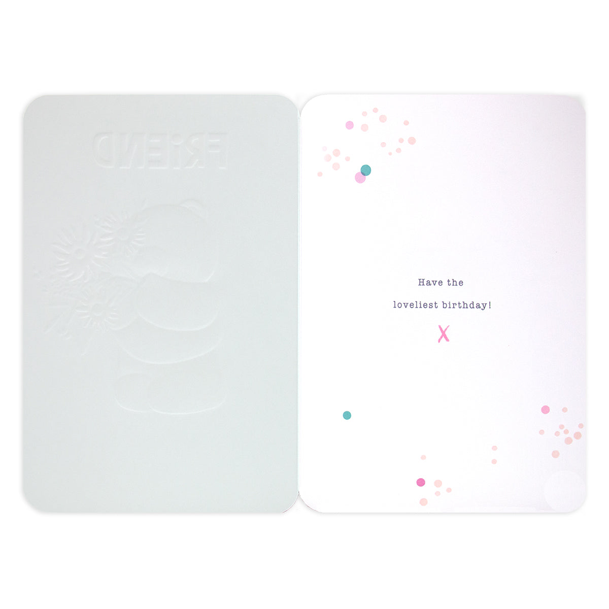 Hallmark Forever Friends Birthday Card For Friend - The Best! featuring embossed FRIEND text and colourful spot illustrations inside.