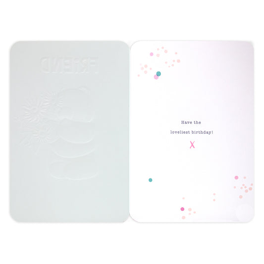 Hallmark Forever Friends Birthday Card For Friend - The Best! featuring embossed FRIEND text and colourful spot illustrations inside.
