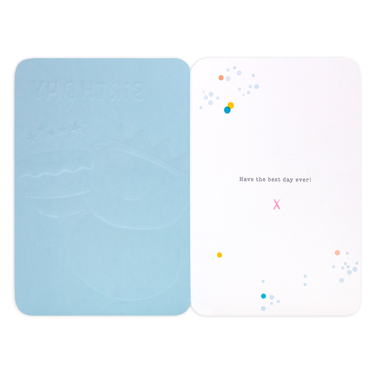 Hallmark Forever Friends Birthday Card - Time To Celebrate, open view with embossed birthday design and colourful inside message.