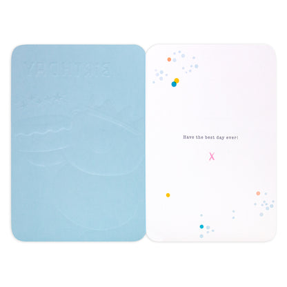Hallmark Forever Friends Birthday Card - Time To Celebrate, open view with embossed birthday design and colourful inside message.