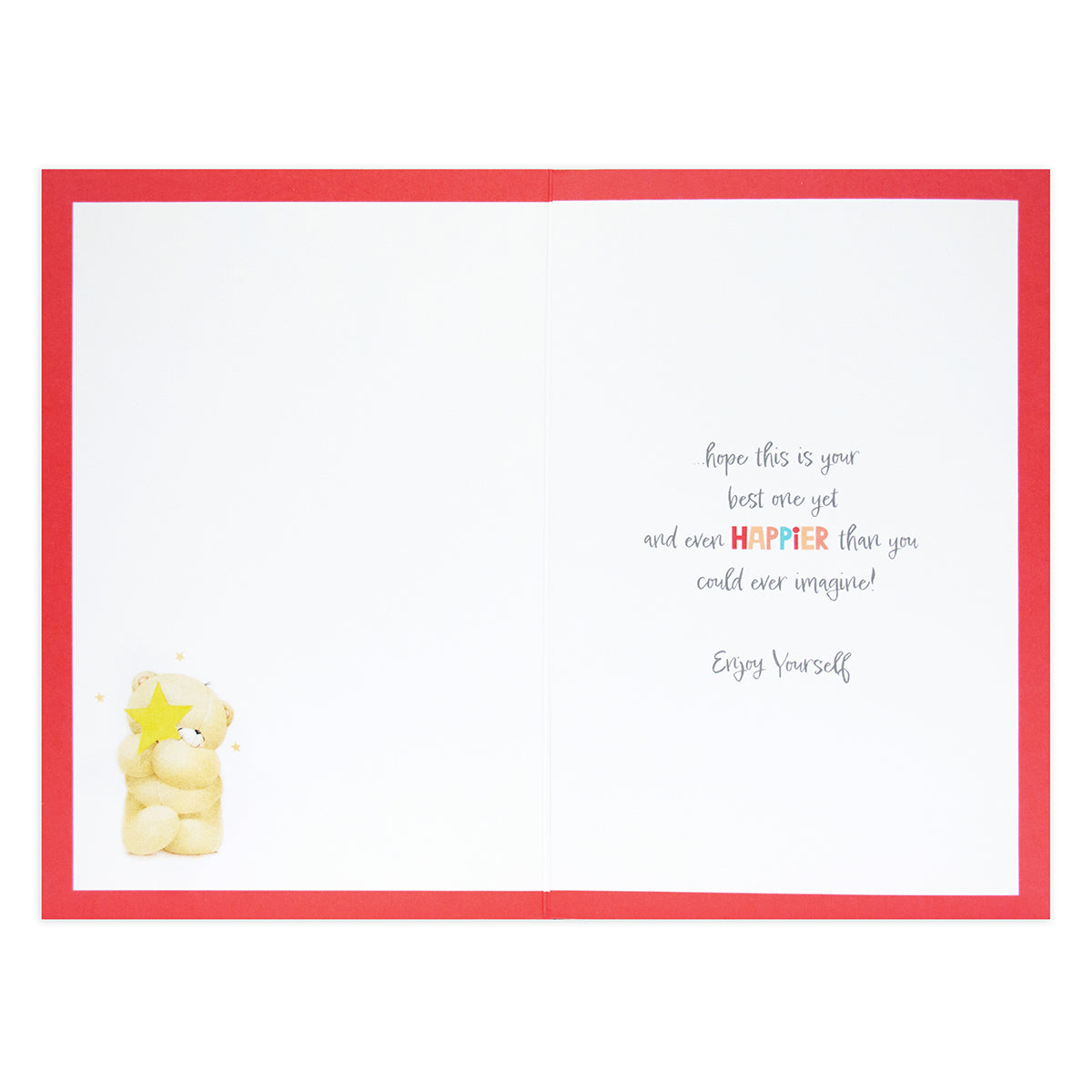 Hallmark Forever Friends Birthday Card - Best Ever! inside view with cheerful message, featuring an illustration of a bear with a star.
