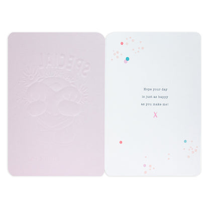 Hallmark Forever Friends birthday card - Someone Special with embossed 'SPECIAL' text and colourful spot illustrations inside.