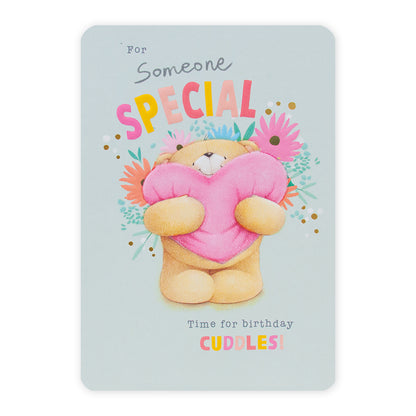 Hallmark Forever Friends Birthday Card - Someone Special, colourful design, featuring a bear holding a heart, embossed details.