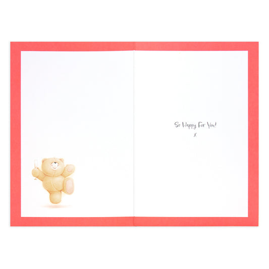 Hallmark Forever Friends Celebration Card - Happy For You! inside view featuring a cheerful bear illustration and greeting message.