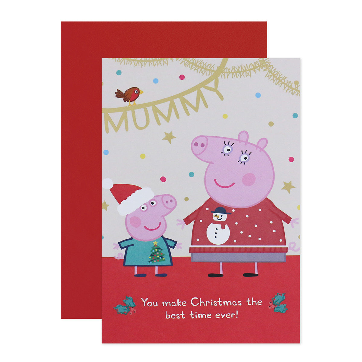 Hallmark Peppa Pig Christmas Card For Mummy - Best Time Ever with Peppa and Mummy Pig, featuring festive illustrations and gold foil accents.