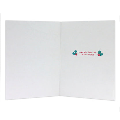 Hallmark Peppa Pig Christmas Card For Mummy - Best Time Ever, inside view showing heartfelt message and holly illustrations.