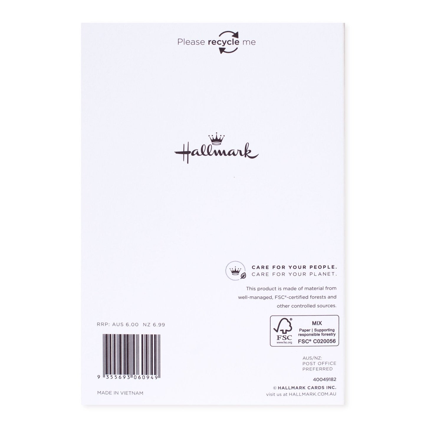 Hallmark Christmas card for husband - Love You Is Fun back view showing recycling message and brand details, informative design.