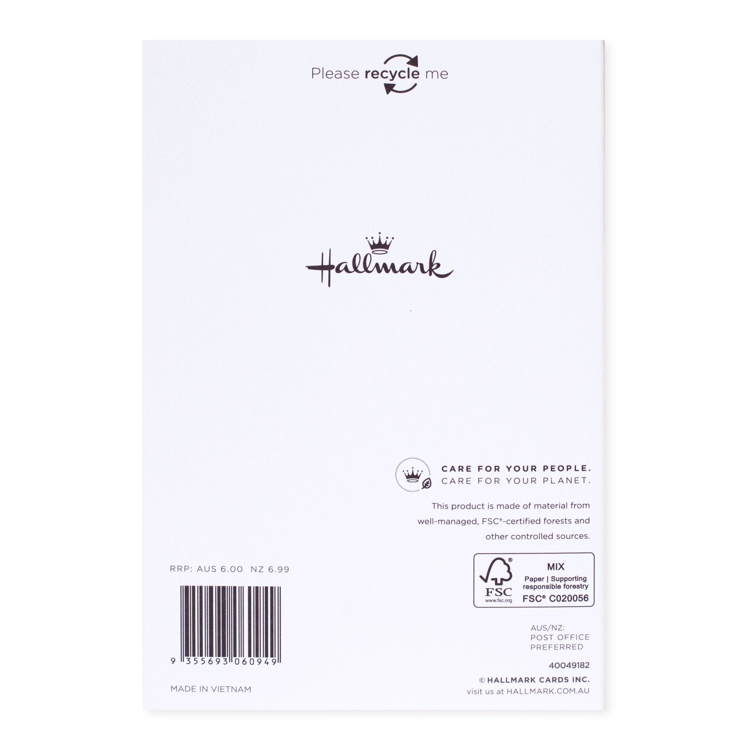 Hallmark Christmas card for husband - Love You Is Fun back view showing recycling message and brand details, informative design.