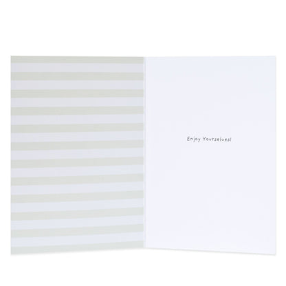 Hallmark Christmas Card For Both Of You - Brussel Sprouts inside view with light green stripes and message saying 'Enjoy Yourselves!'