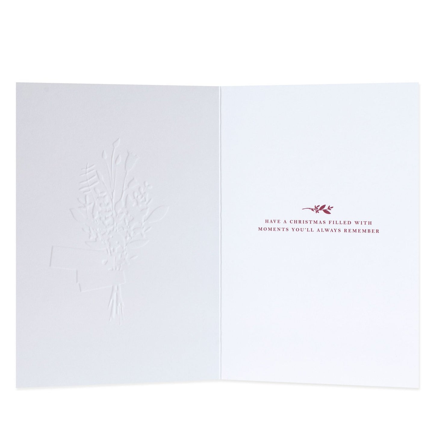 Hallmark Christmas Card - With Love inside view displaying embossed illustration of a branch and heartfelt message in red.
