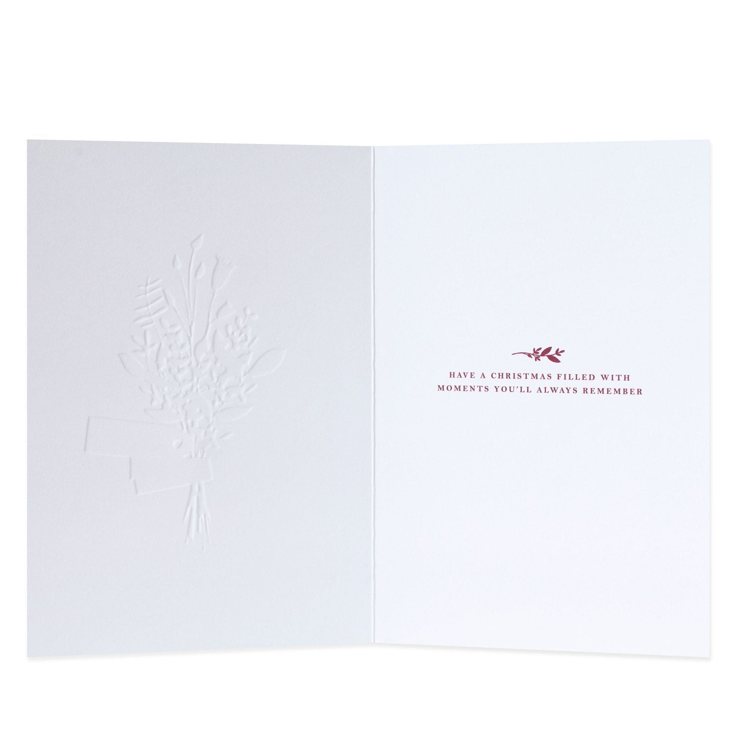 Hallmark Christmas Card - With Love inside view displaying embossed illustration of a branch and heartfelt message in red.