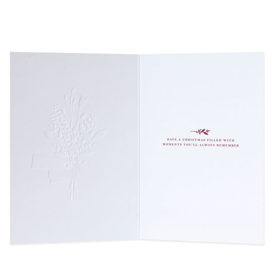 Hallmark Christmas Card - With Love inside view displaying embossed illustration of a branch and heartfelt message in red.