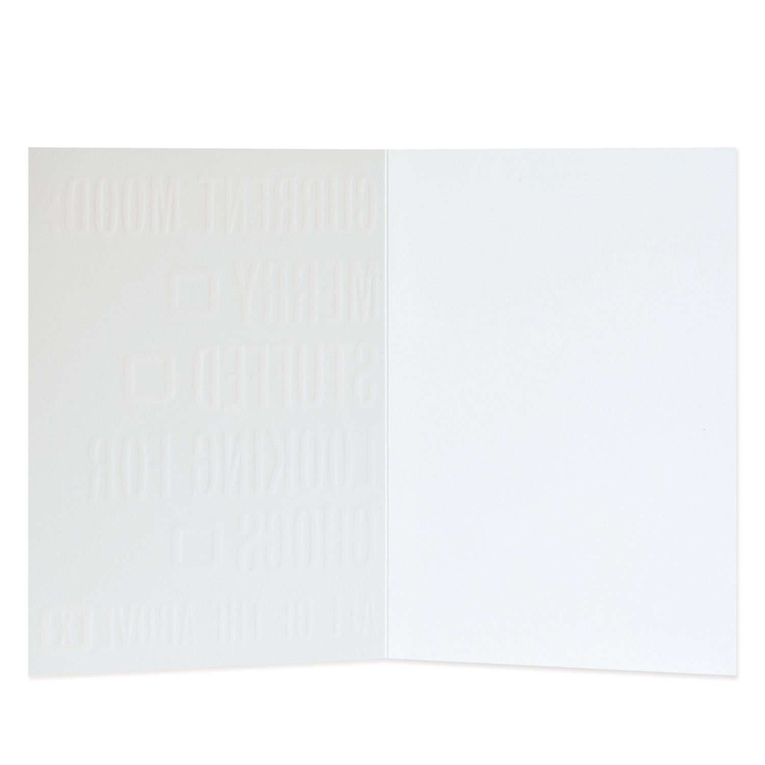 Hallmark Christmas Card - Current Mood interior view featuring embossed message sections, blank space for personal note.