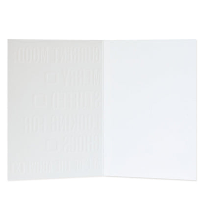 Hallmark Christmas Card - Current Mood interior view featuring embossed message sections, blank space for personal note.